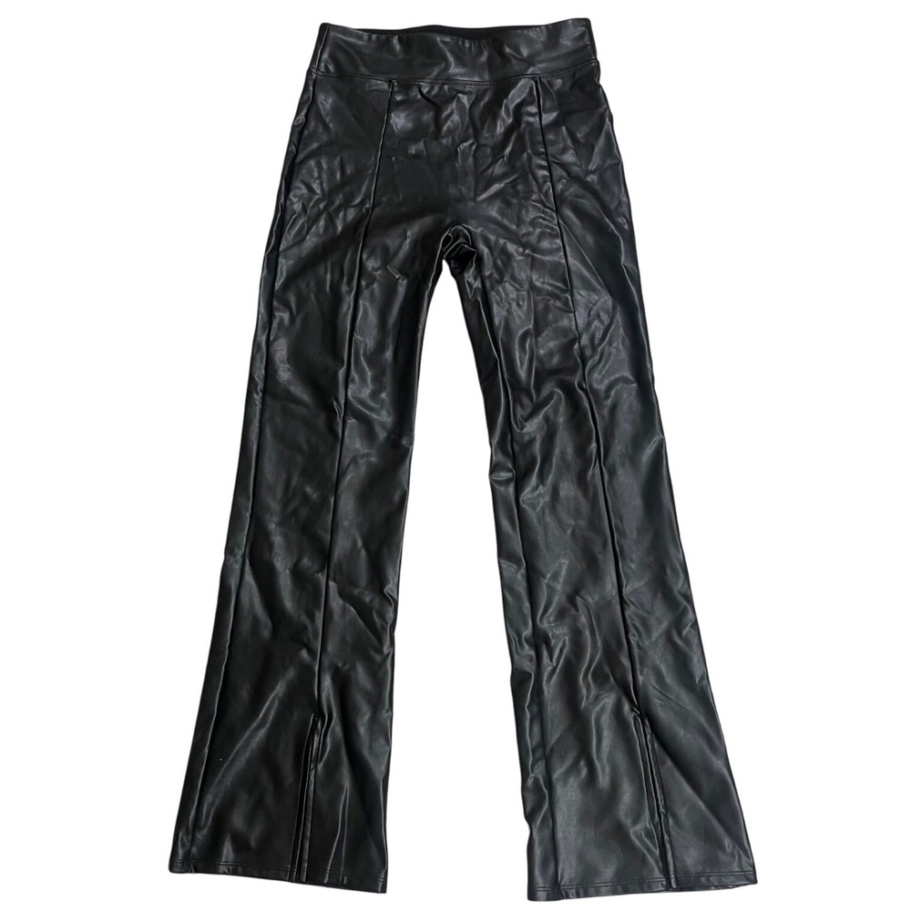 Abercrombie‎ & Fitch Faux Leather Split Hem Flare Leggings Pants, Black, Size L